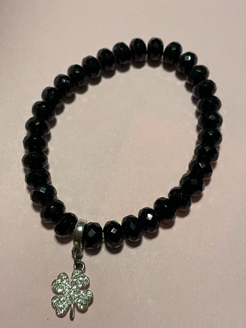 4 Leaf Clover Black Bead Stretch Bracelet #9325 ❤️‍🔥